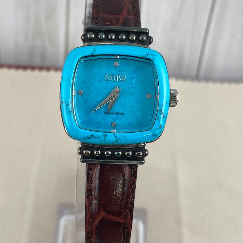 Vintage Beautiful Ecclissi Sterling Silver 925 Electric Blue Turquoise Watch